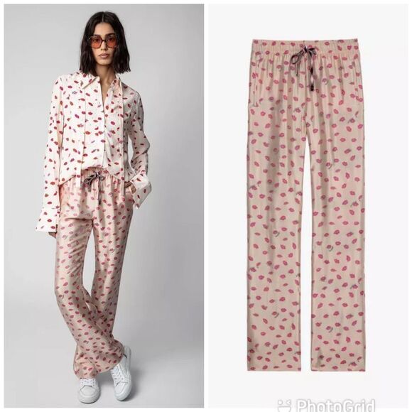 NEW Zadig & Voltaire Pomy Jac Jacquard Pants Lips Print Size 2 - Picture 1 of 12